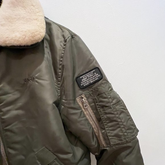 Olive Bomber Jacket with Shearling Collar - Picture 2 of 3